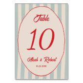 Red Writing Blue Line Retro Wedding Table Number テーブルナンバー (正面)