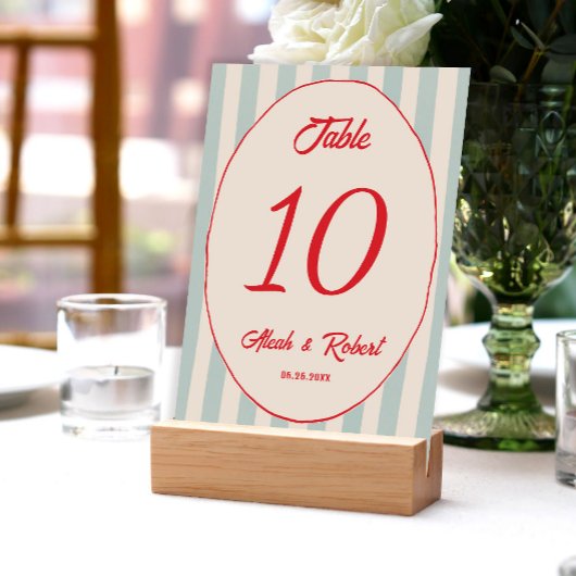 Red Writing Blue Line Retro Wedding Table Number テーブルナンバー