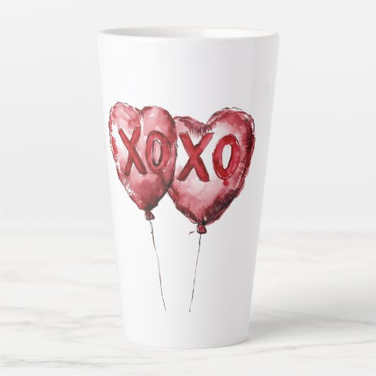 Red XOXO Heart Balloons カフェラテマグ (正面)