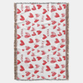 Red XOXO Hearts スローブランケット (正面縦)