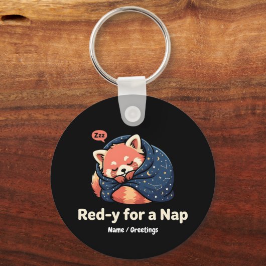 Red-y For A Nap Cute Sleepy Red Panda Kawaii キーホルダー (正面)