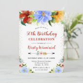 Red, Yellow and Blue Flowers 50th Birthday 招待状 (スタンド正面)