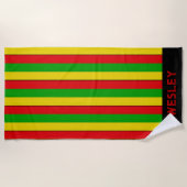 Red Yellow and Green Rasta Striped ビーチタオル (正面)