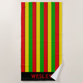 Red Yellow and Green Rasta Striped ビーチタオル