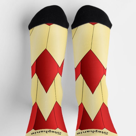 Red Yellow Art Deco Design Socks ソックス (上部)