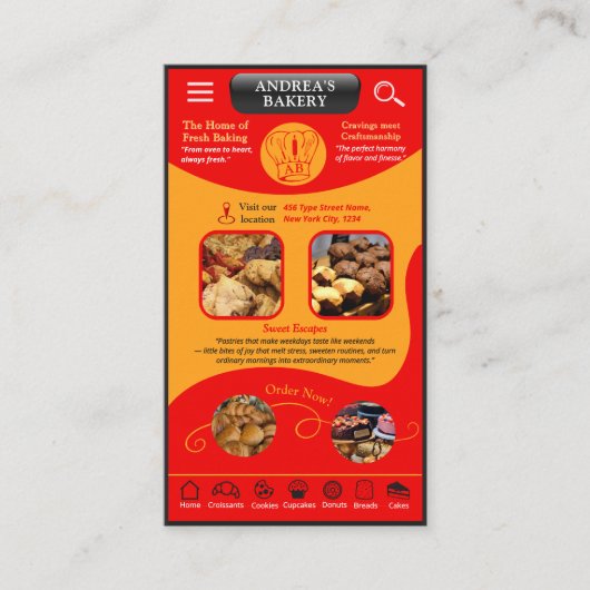 Red Yellow Bakery Branding Logo QR Professional 名刺 (正面)