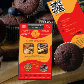 Red Yellow Bakery Branding Logo QR Professional 名刺