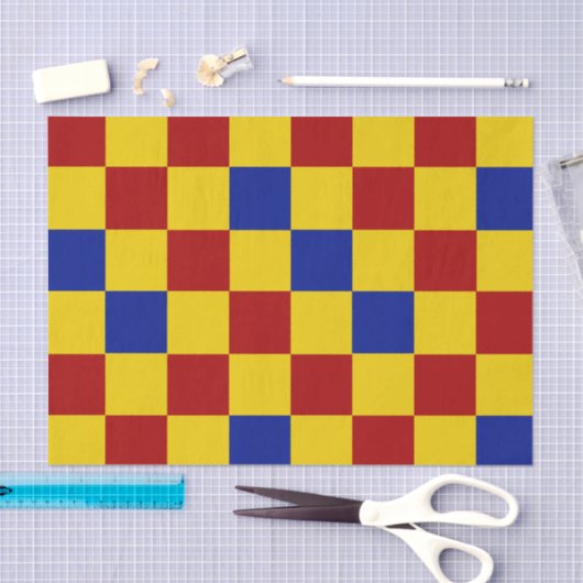 Red Yellow Blue Checkered Pattern Design  薄葉紙 (クラフト)