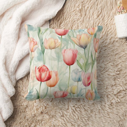 Red Yellow Blue Tulip Flowers クッション (ブランケット)