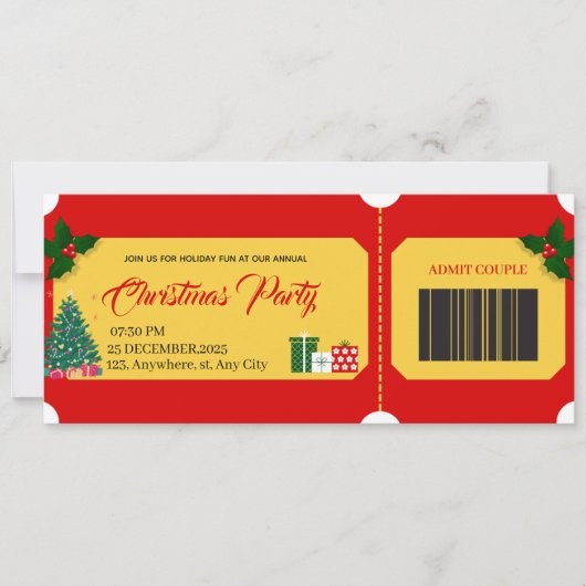 Red & Yellow Bold Christmas Party Entry P Ticket  (正面)