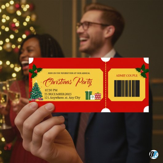 Red & Yellow Bold Christmas Party Entry P Ticket 