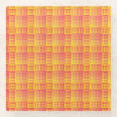Red Yellow Checker Abstract Pattern ガラスコースター (正面)