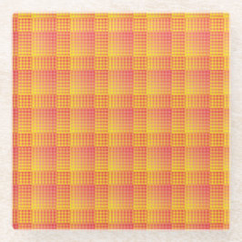 Red Yellow Checker Abstract Pattern ガラスコースター