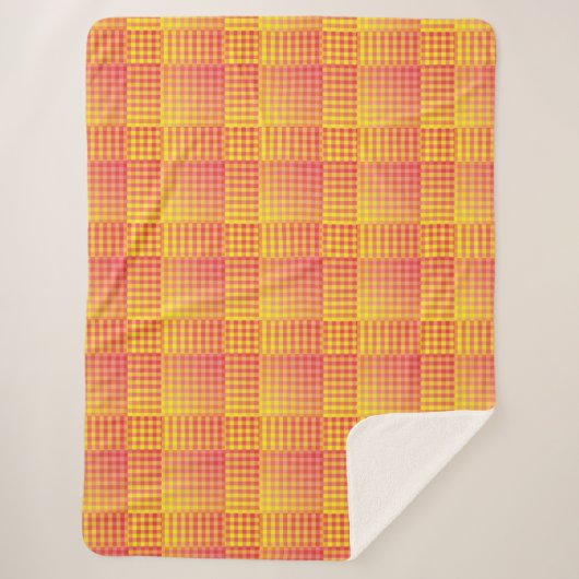 Red Yellow Checker Abstract Pattern シェルパブランケット (正面)