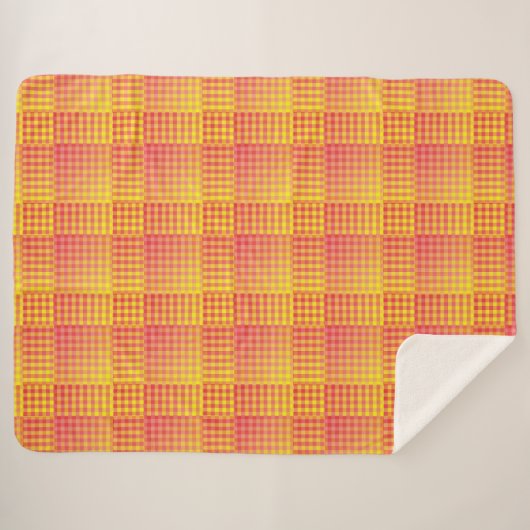 Red Yellow Checker Abstract Pattern シェルパブランケット (正面(横))
