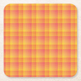 Red Yellow Checker Abstract Pattern スクエアペーパーコースター