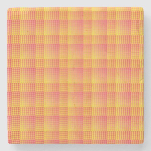 Red Yellow Checker Abstract Pattern ストーンコースター (正面)