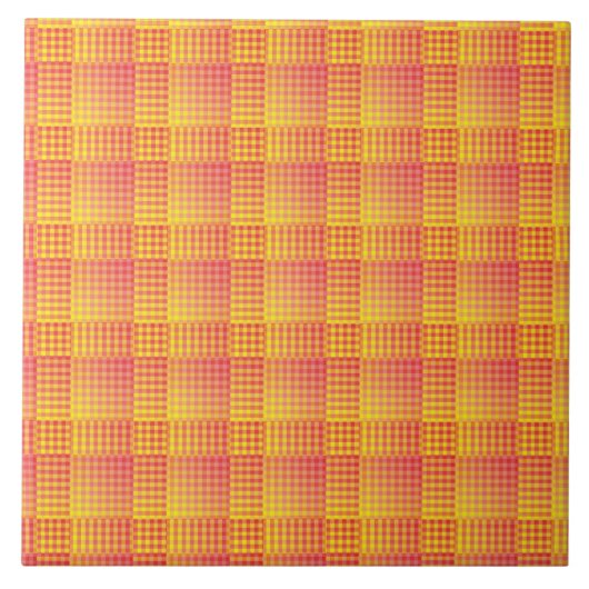 Red Yellow Checker Abstract Pattern タイル (正面)