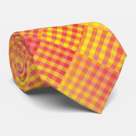 Red Yellow Checker Abstract Pattern ネクタイ