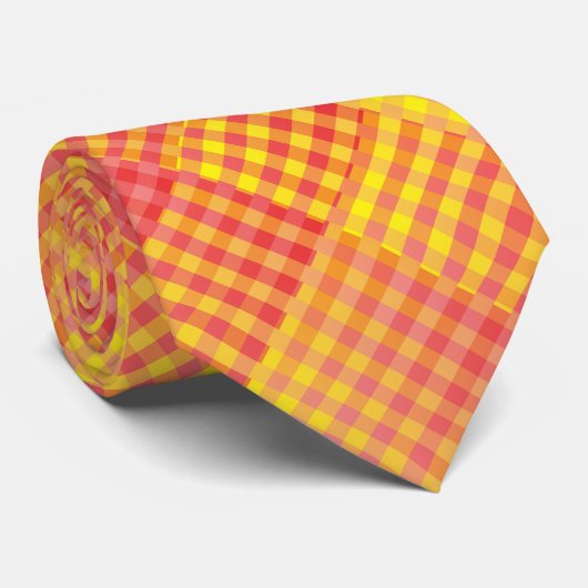 Red Yellow Checker Abstract Pattern ネクタイ (ロール)
