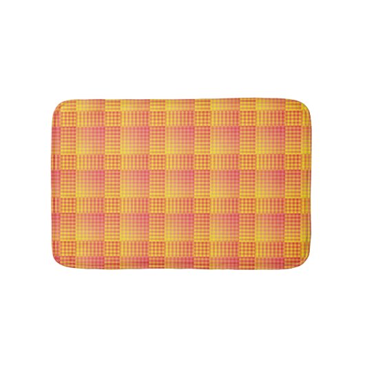 Red Yellow Checker Abstract Pattern バスマット (正面)