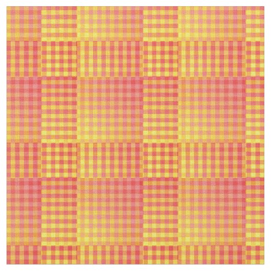Red Yellow Checker Abstract Pattern ファブリック (クローズアップ)