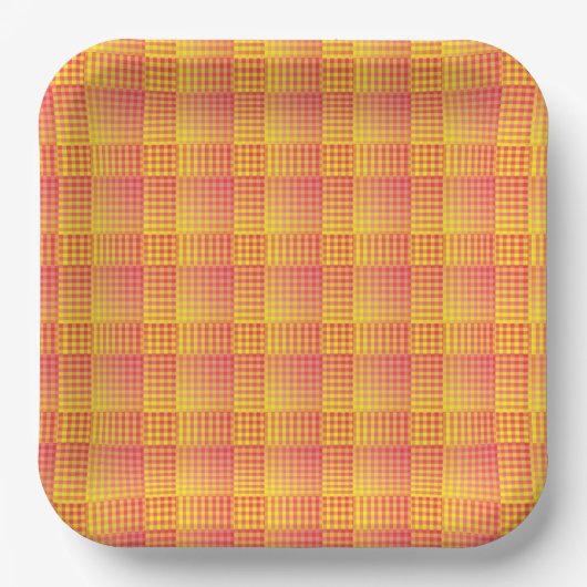 Red Yellow Checker Abstract Pattern ペーパープレート (正面)