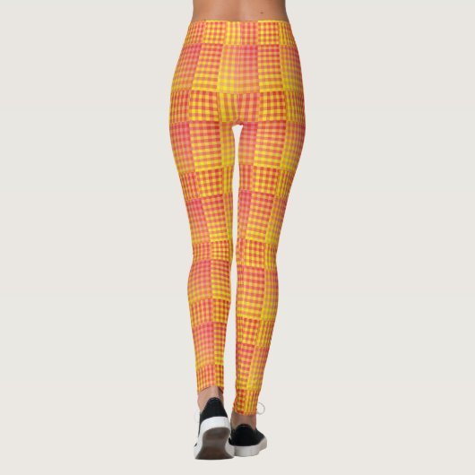 Red Yellow Checker Abstract Pattern レギンス (裏面)