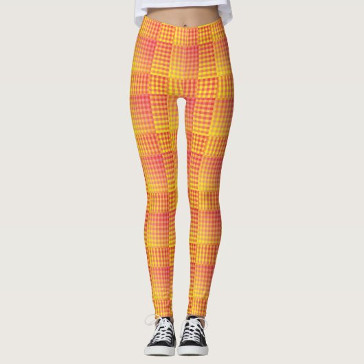 Red Yellow Checker Abstract Pattern レギンス (正面)