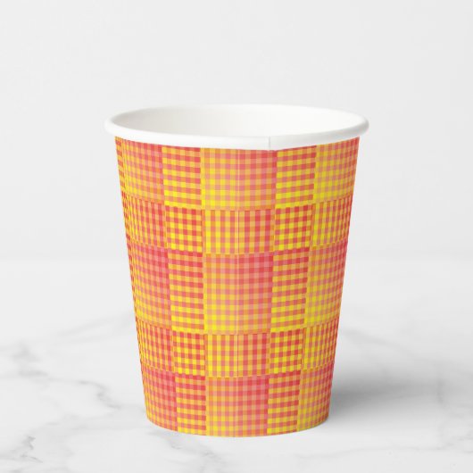 Red Yellow Checker Abstract Pattern 紙コップ (右)