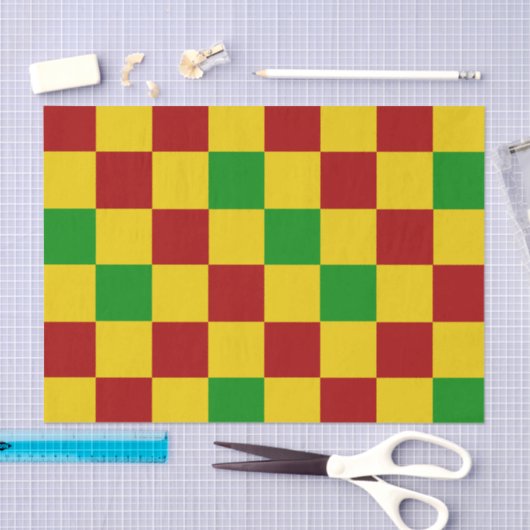 Red Yellow Green Checkered Pattern Design  薄葉紙 (クラフト)