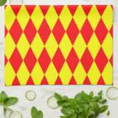 Red Yellow Harlequin Checkered Design  キッチンタオル (折り畳み)