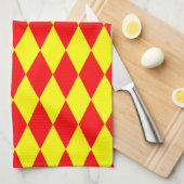 Red Yellow Harlequin Checkered Design  キッチンタオル (四つ折り)