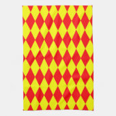 Red Yellow Harlequin Checkered Design  キッチンタオル (縦)