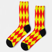 Red Yellow Harlequin Checkered Design  ソックス (左)