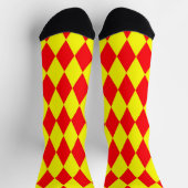 Red Yellow Harlequin Checkered Design  ソックス (上部)
