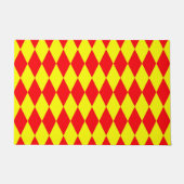 Red Yellow Harlequin Checkered Design  ドアマット (正面)