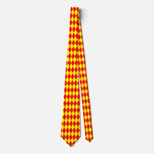 Red Yellow Harlequin Checkered Design  ネクタイ (正面)