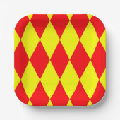Red Yellow Harlequin Checkered Design  ペーパープレート (正面)