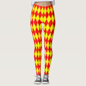 Red Yellow Harlequin Checkered Design  レギンス (正面)