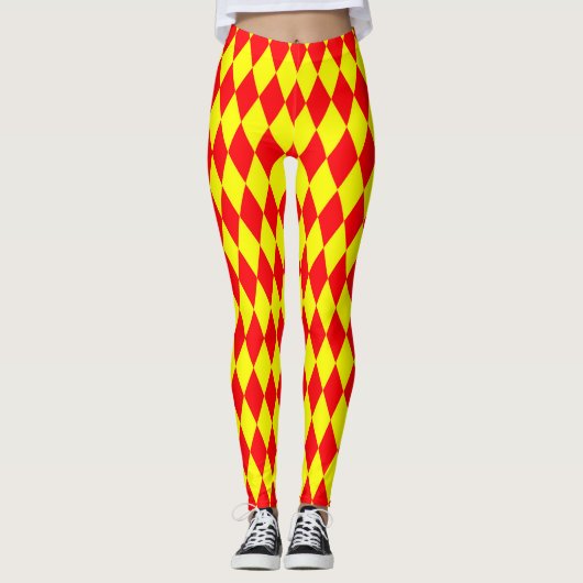 Red Yellow Harlequin Checkered Design レギンス (正面)