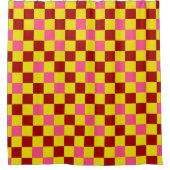 Red Yellow Pink Checkered Pattern Design  シャワーカーテン (正面)