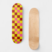 Red Yellow Pink Checkered Pattern Design  スケートボード (正面)