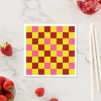 Red Yellow Pink Checkered Pattern Design スタンダードカクテルナプキン