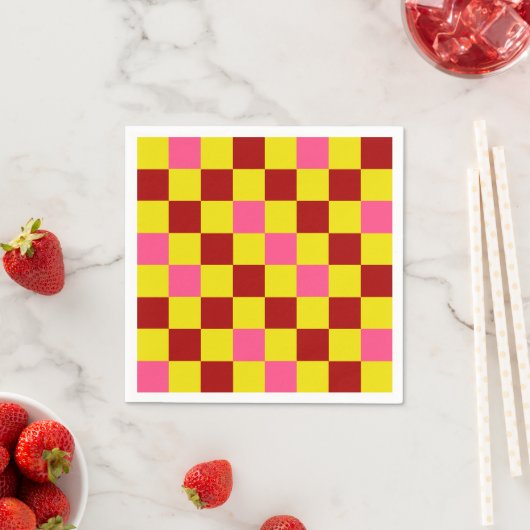 Red Yellow Pink Checkered Pattern Design スタンダードカクテルナプキン (インサイチュ)