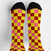 Red Yellow Pink Checkered Pattern Design  ソックス (上部)