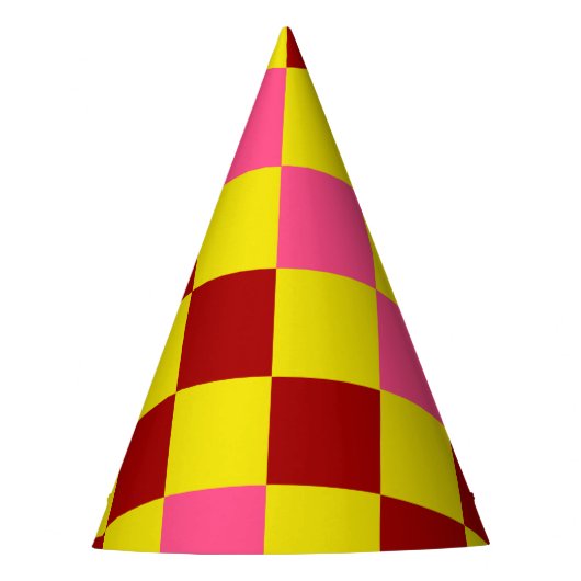 Red Yellow Pink Checkered Pattern Design  パーティーハット (正面)