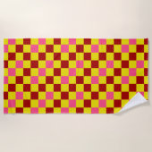 Red Yellow Pink Checkered Pattern Design  ビーチタオル (正面)