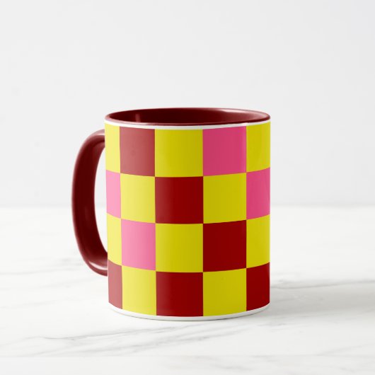 Red Yellow Pink Checkered Pattern Design  マグカップ (正面左)