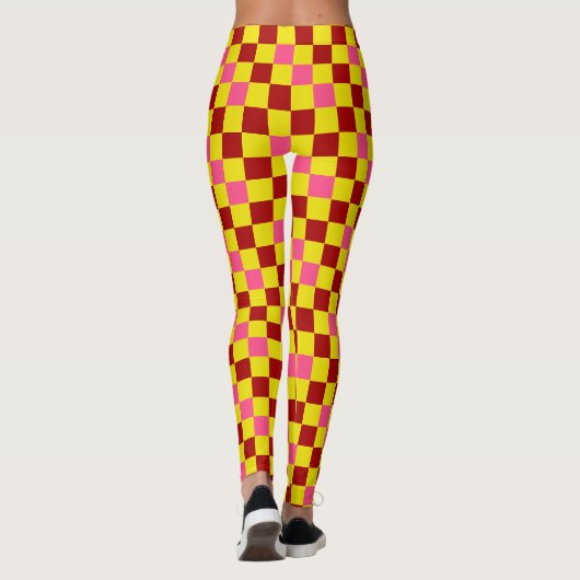 Red Yellow Pink Checkered Pattern Design レギンス (裏面)